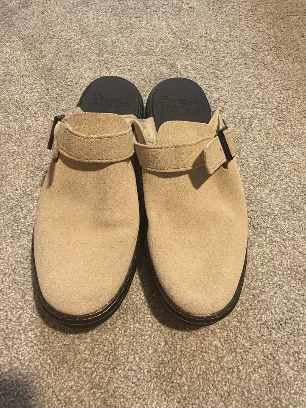 Dr. Martens Tan Suede Mule Slip-Ons with Buckle